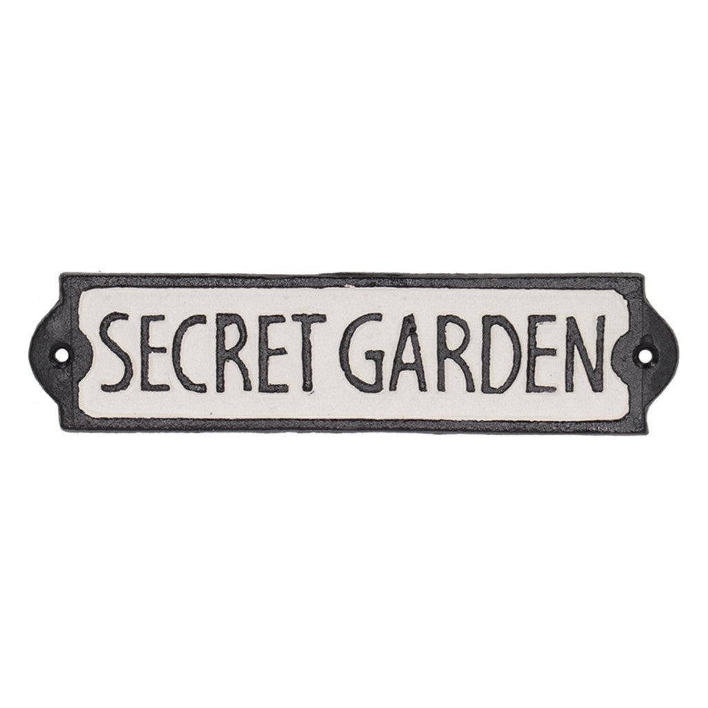 Cast iron Secret Garden sign on white