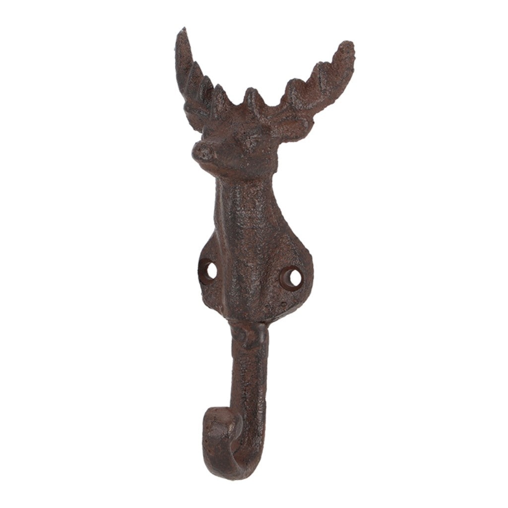 Cast iron deer head wall hook on white