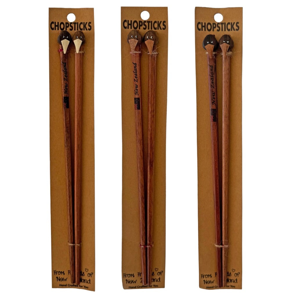 Three pairs of kiwi chopsticks in packaging