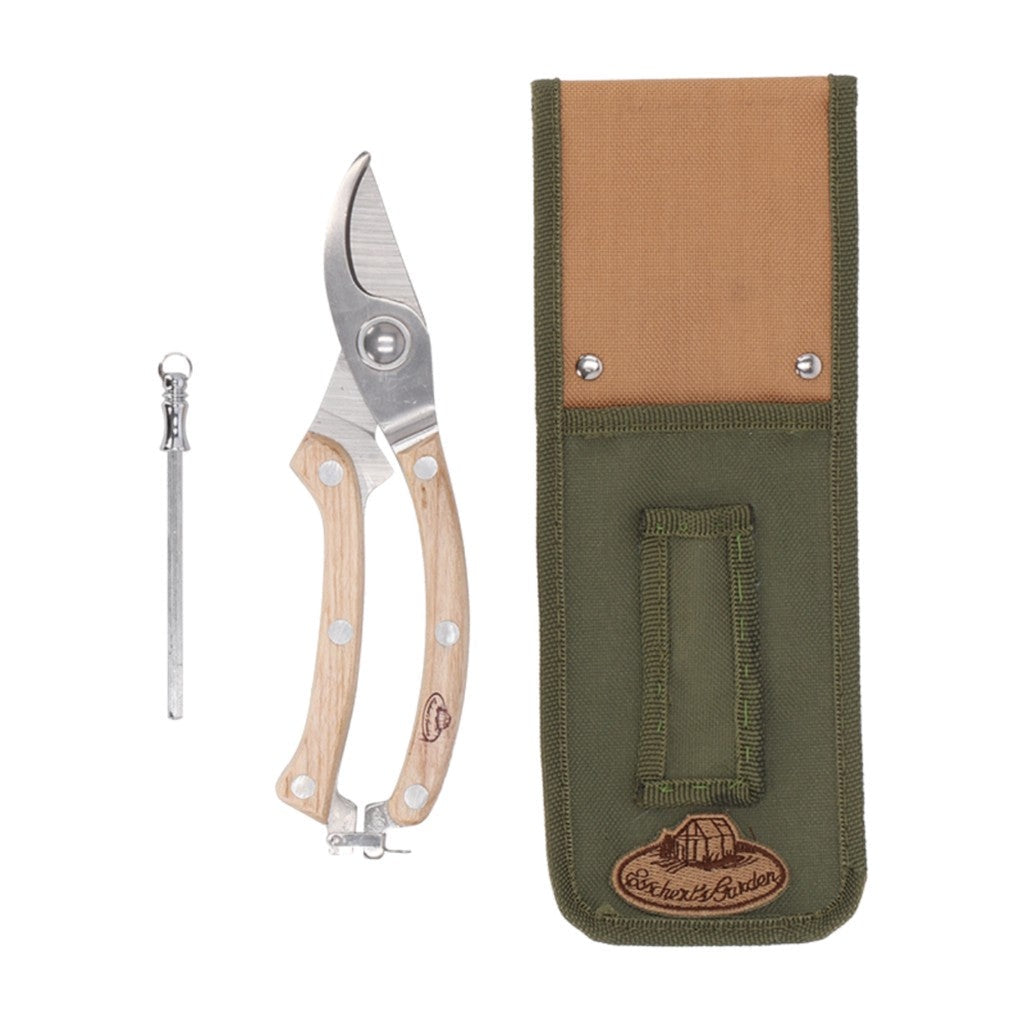 Pruner, sharpener and canvas belt pouch on white