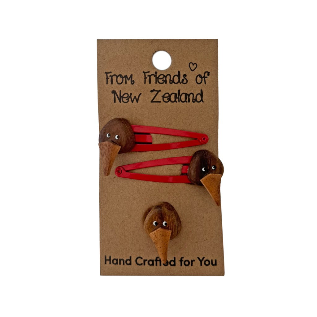 Kiwi hair clip set on a gift card, alternate colours