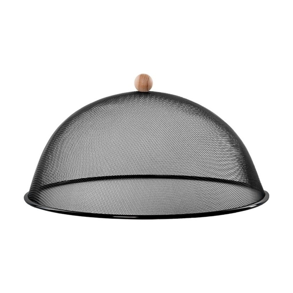 Large black mesh dome food cover on white