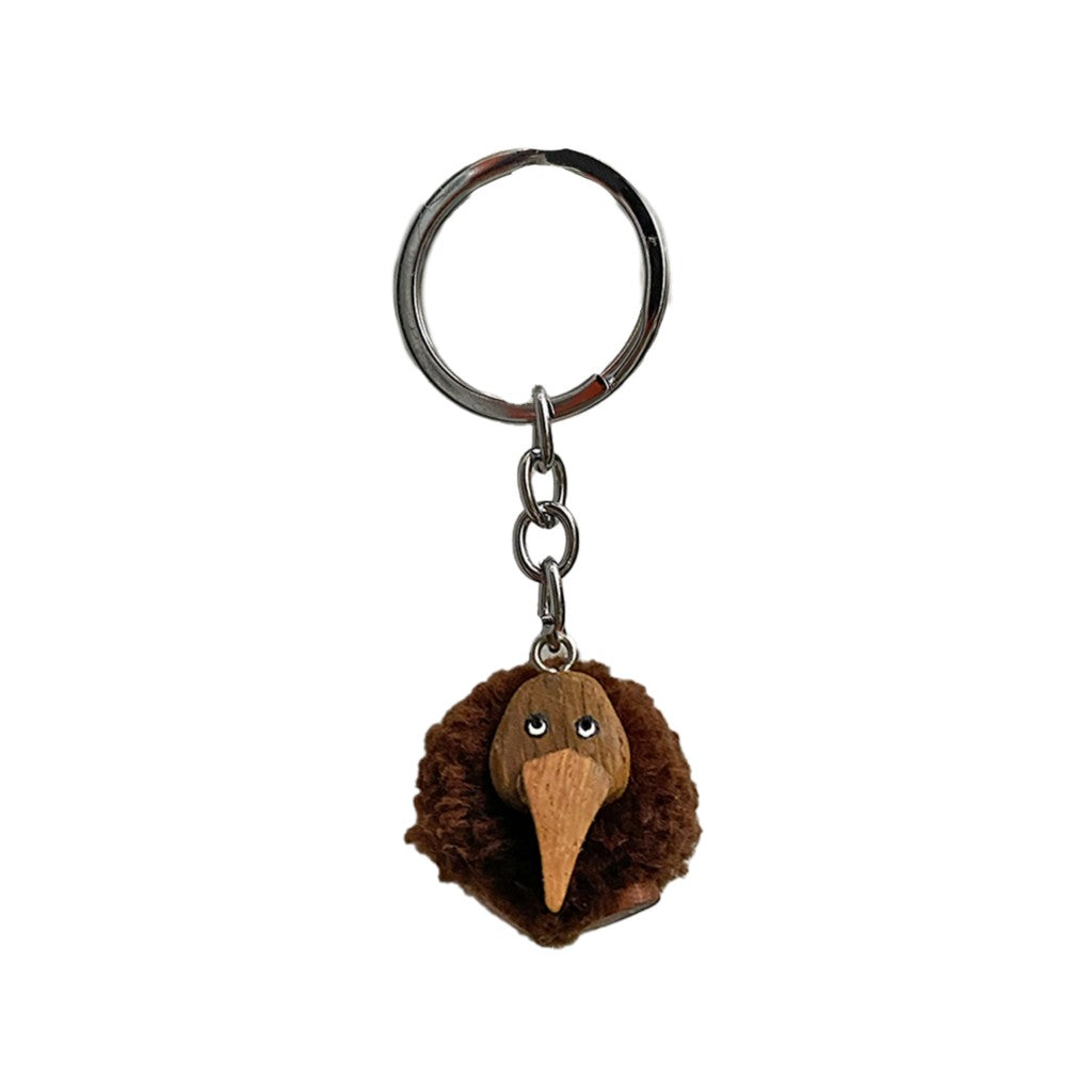 Dark brown pompom kiwi keyring