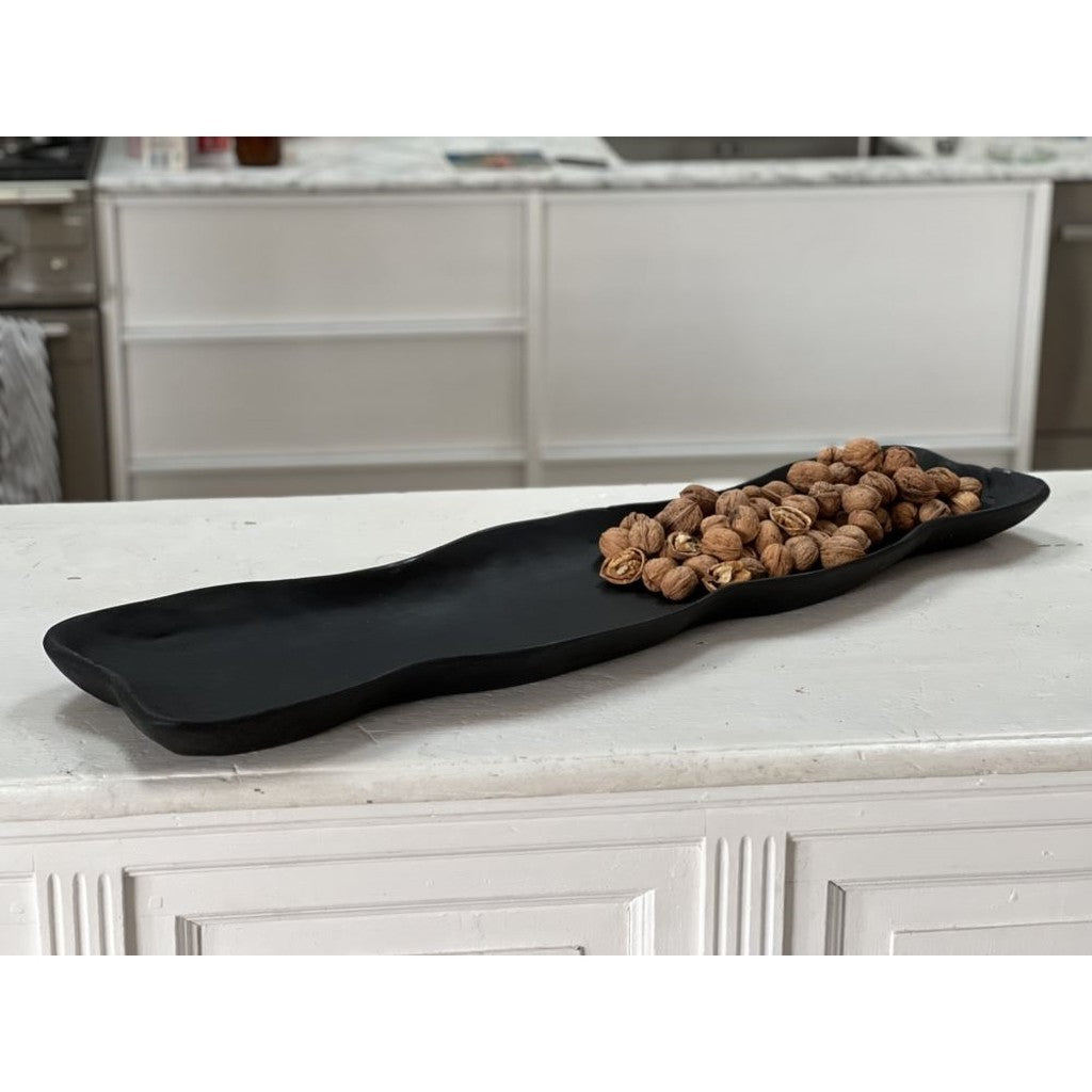 Yakisugi teak long bowl on a kitchen bench