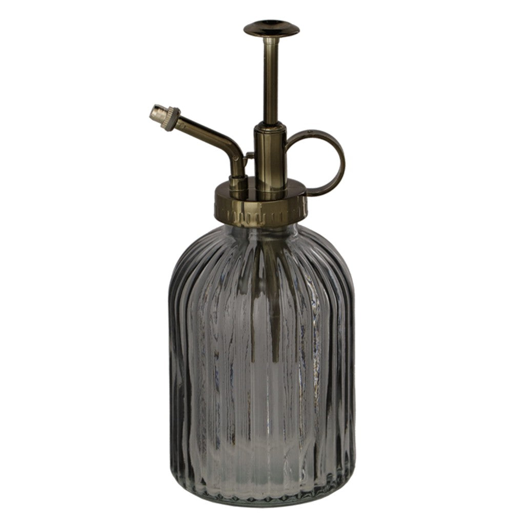 Grey ribbed glass plant mister on white