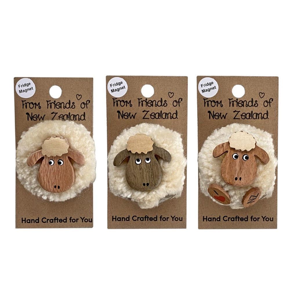 Three pompom sheep magnets on their gift cards