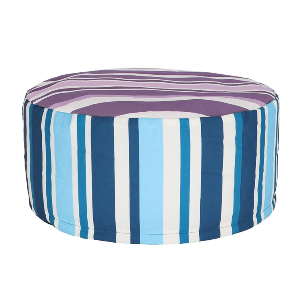 Blue striped outdoor pouffe on white