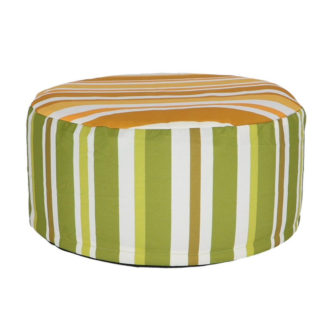 Green striped outdoor pouffe on white