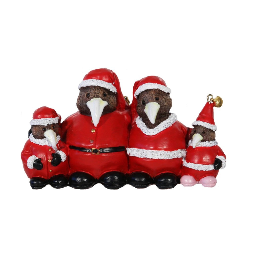 Kiwi family Christmas decoration in Santa suits