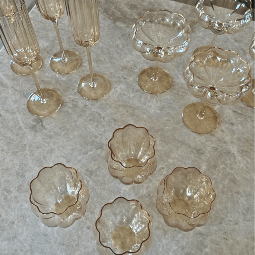 Petal Stemless Glass- Light Amber- Set of 4 - Cove. Beach Essentials