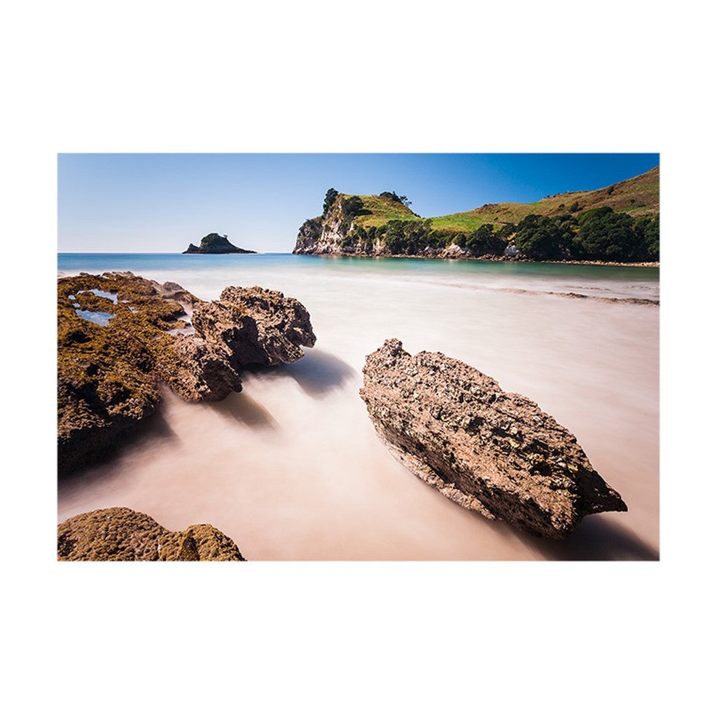Pikitia A4 print of rocks and soft water at Hahei Beach
