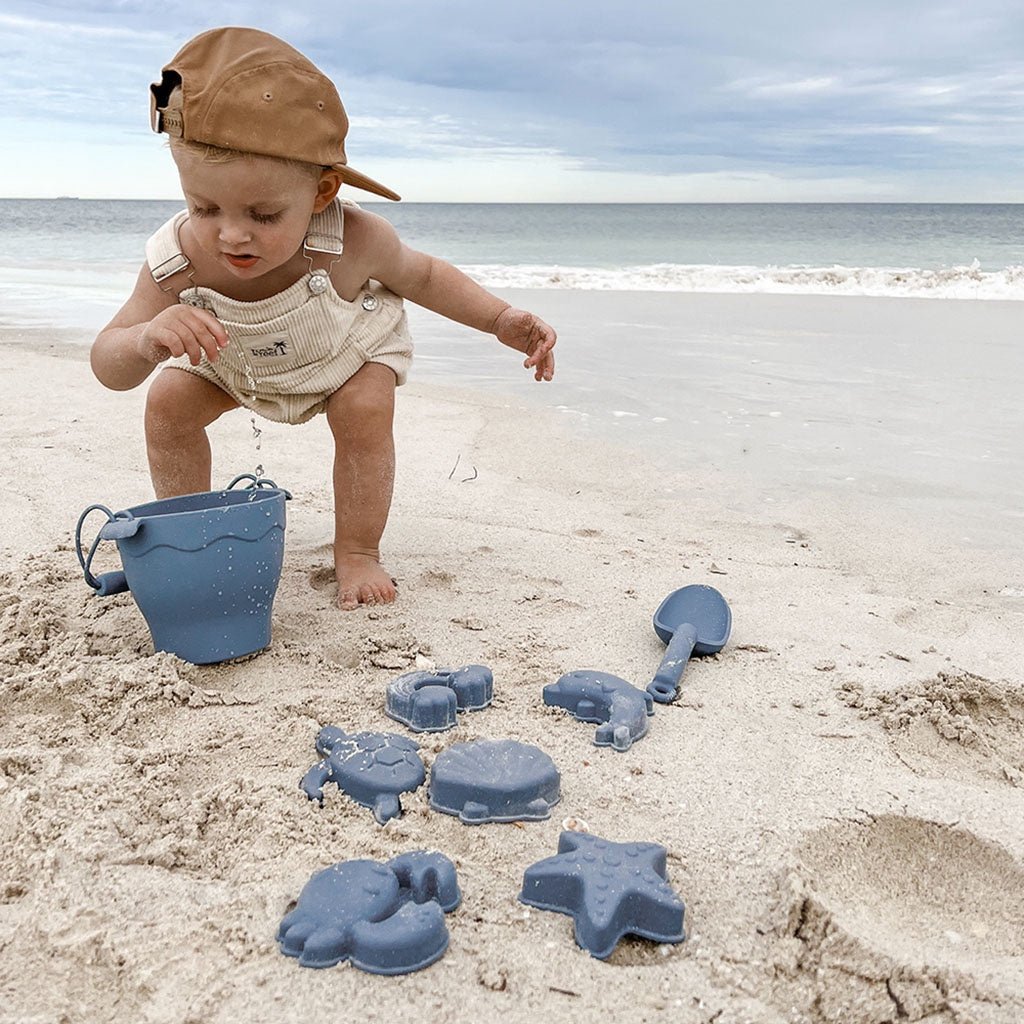 Playground Silicone 8pc Bucket & Spade Set - Steel Blue - Cove. Beach Essentials