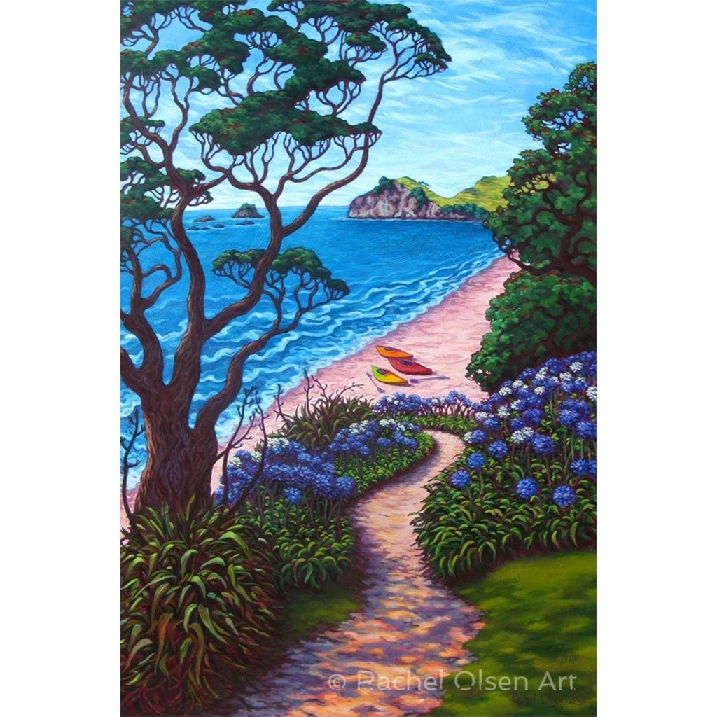 Rachel Olsen Greeting Card - Hahei Kayaks - Cove. Beach Essentials