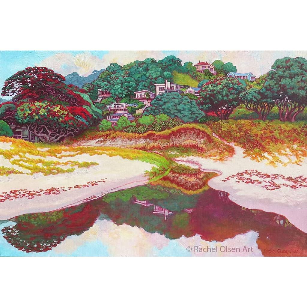 Rachel Olsen Greeting Card - Hillside Hahei - Cove. Beach Essentials