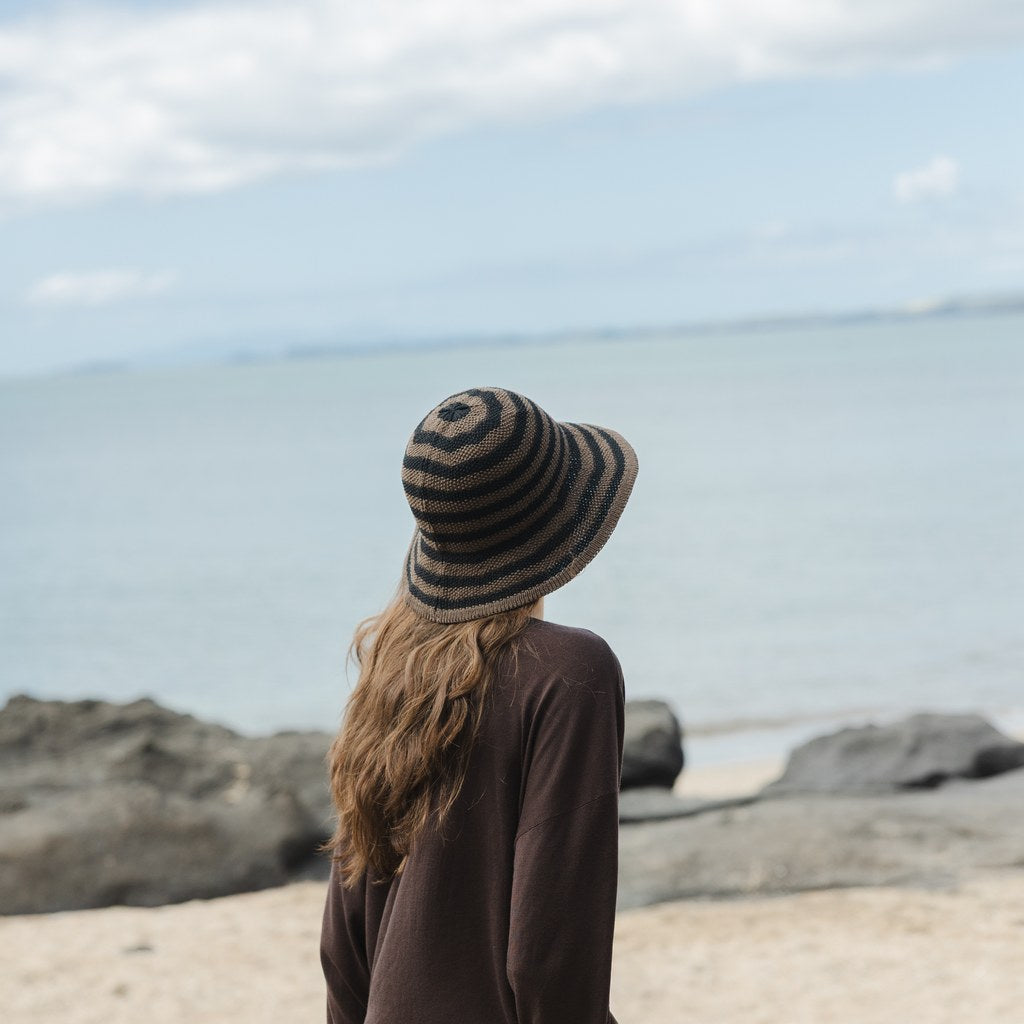 SOPHIE | Travelling Hat Stripes - Cocoa w Black - Cove. Beach Essentials