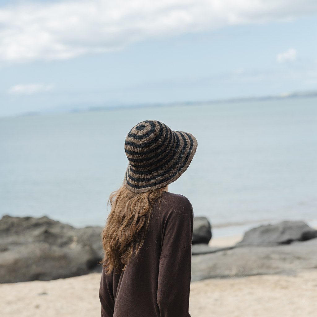 SOPHIE | Travelling Hat Stripes - Cocoa w Black - Cove. Beach Essentials