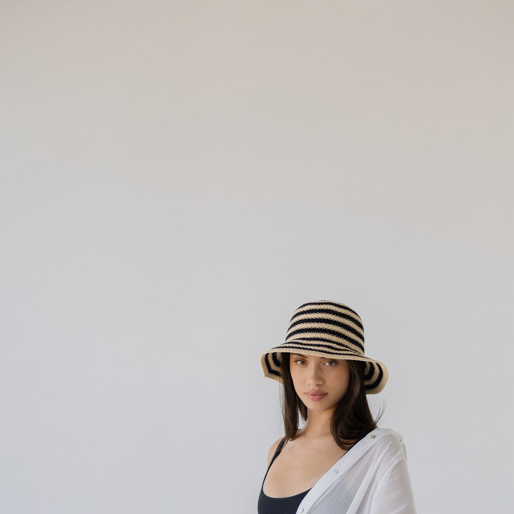 SOPHIE | Travelling Hat Stripes - Ivory w Black - Cove. Beach Essentials