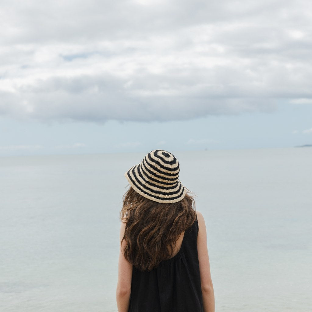 SOPHIE | Travelling Hat Stripes - Ivory w Black - Cove. Beach Essentials