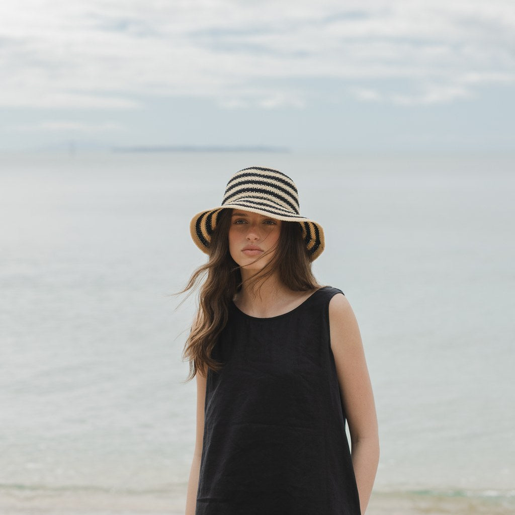 SOPHIE | Travelling Hat Stripes - Ivory w Black - Cove. Beach Essentials