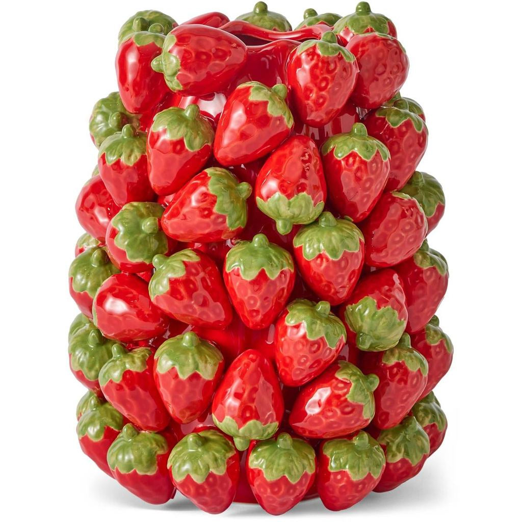 Kip &amp; Co Strawberry Jam vase covered in sculpted red strawberries