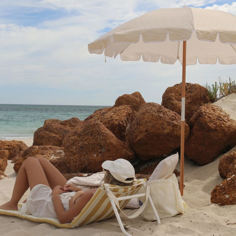 SunnyLife | Reclining Beach Chair Mango Bay Golden Mustard Stripe - Cove. Beach Essentials