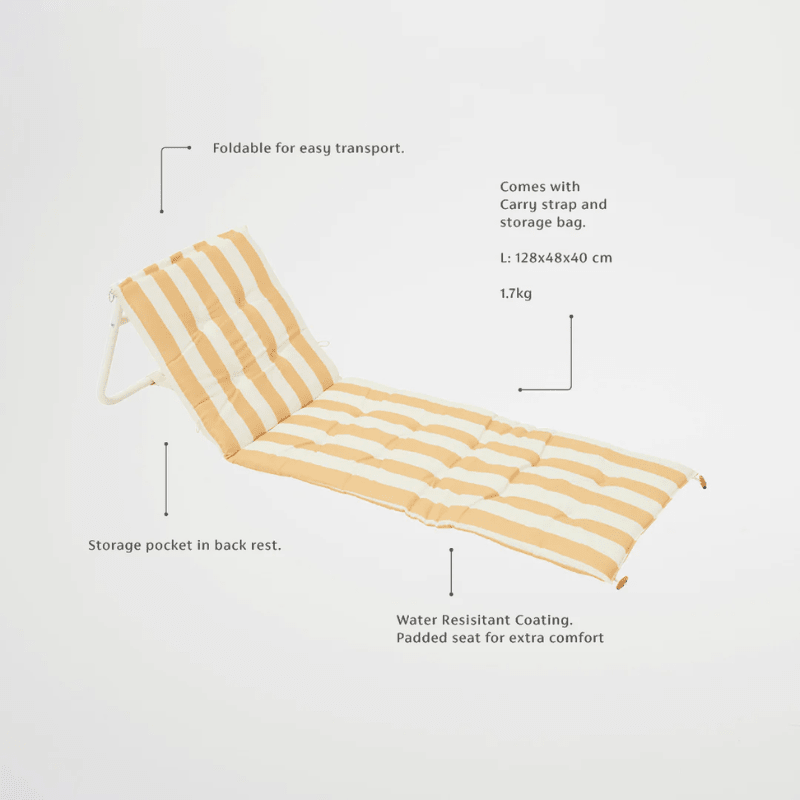 SunnyLife | Reclining Beach Chair Mango Bay Golden Mustard Stripe - Cove. Beach Essentials