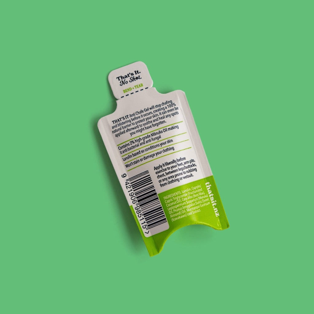 Back of the That's It Anti Chafe Gel 8 ml sachet
