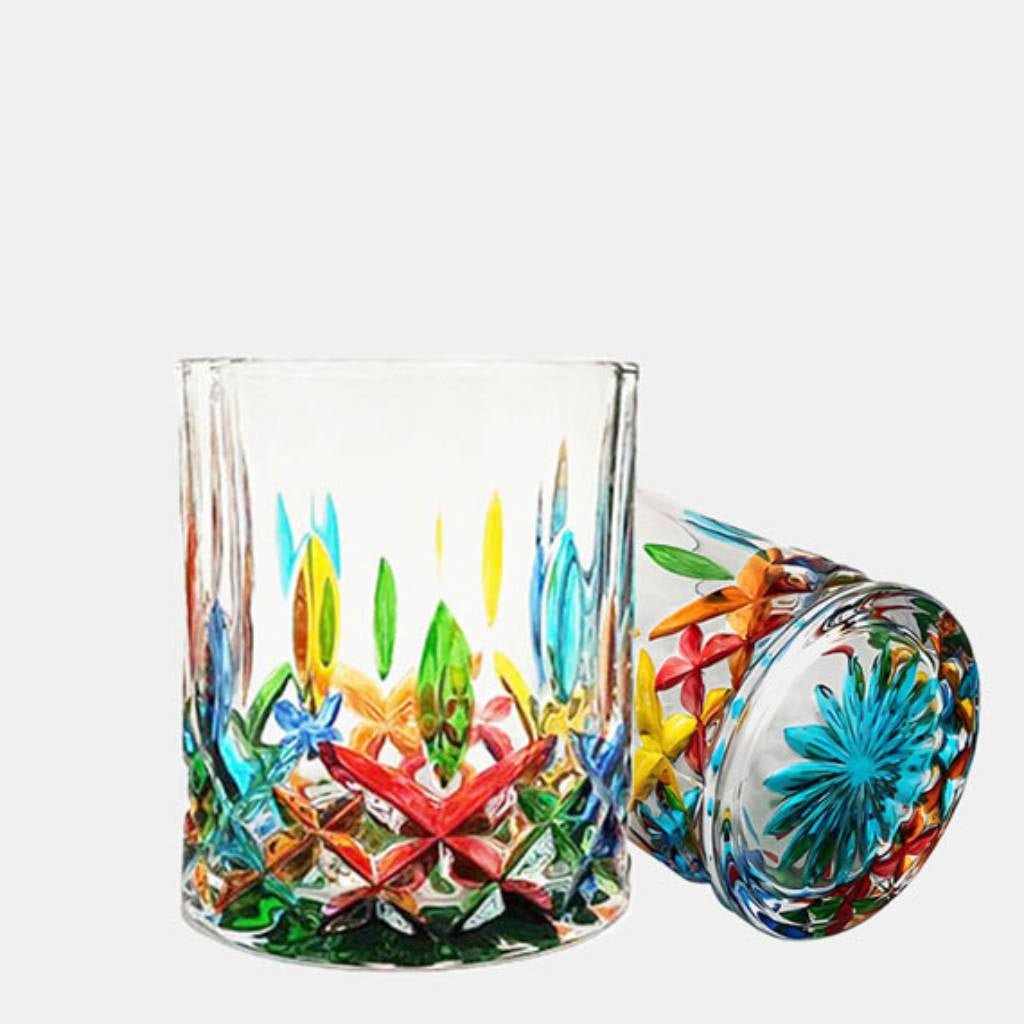 TUTU | Blossom Hand-Painted Crystal Tumbler - Aqua - Cove. Beach Essentials