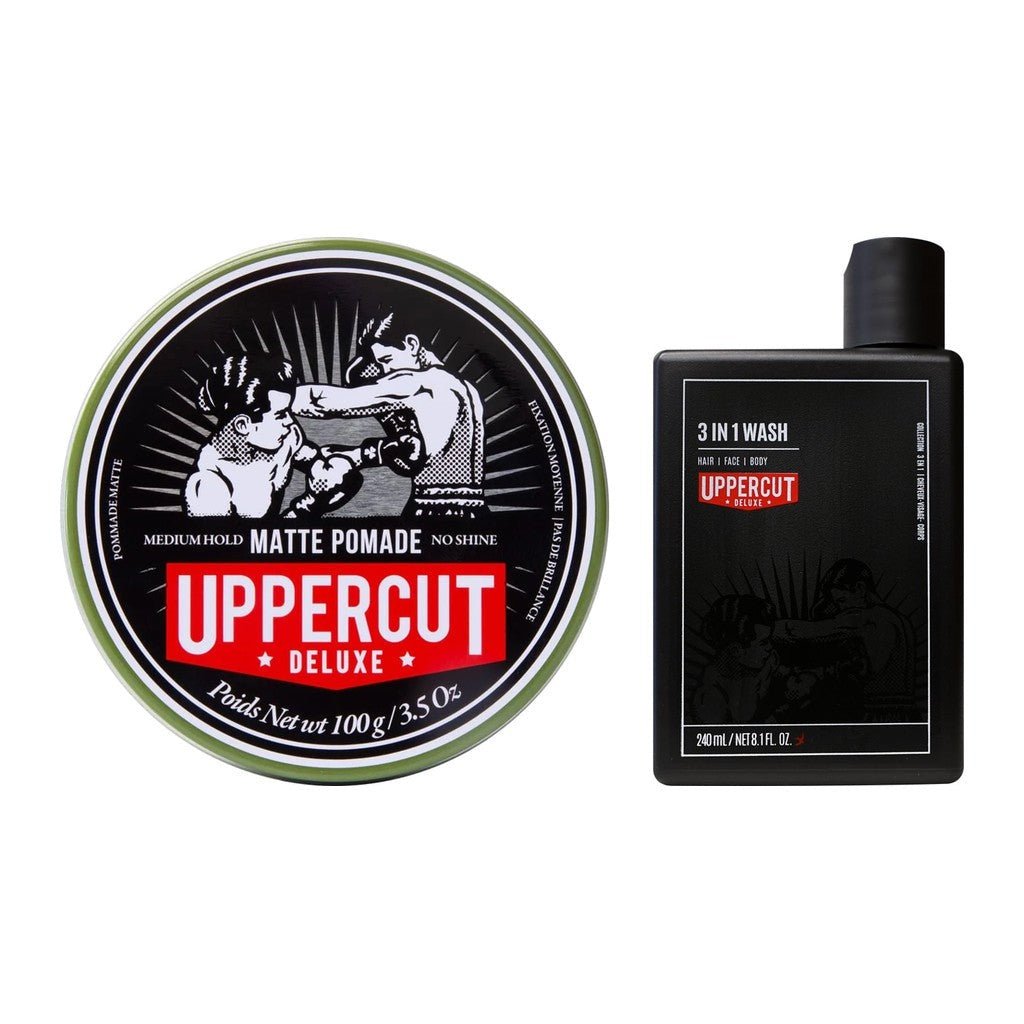 Uppercut Deluxe Matte Pomade & 3 in 1 Wash Duo - Cove. Beach Essentials