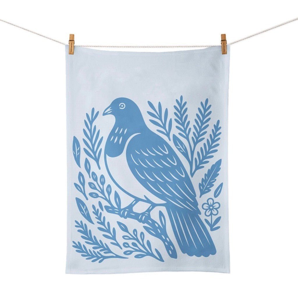 Woodcut Kereru Tea Towel - Cove. Beach Essentials