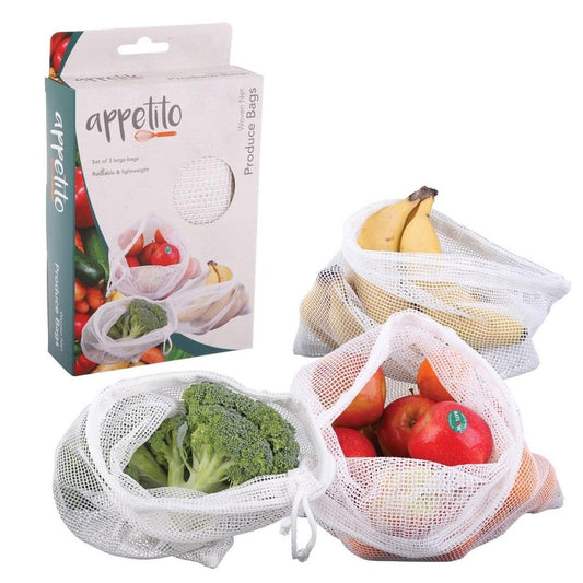 Appetito Set of 3 Woven Net Produce Bags
