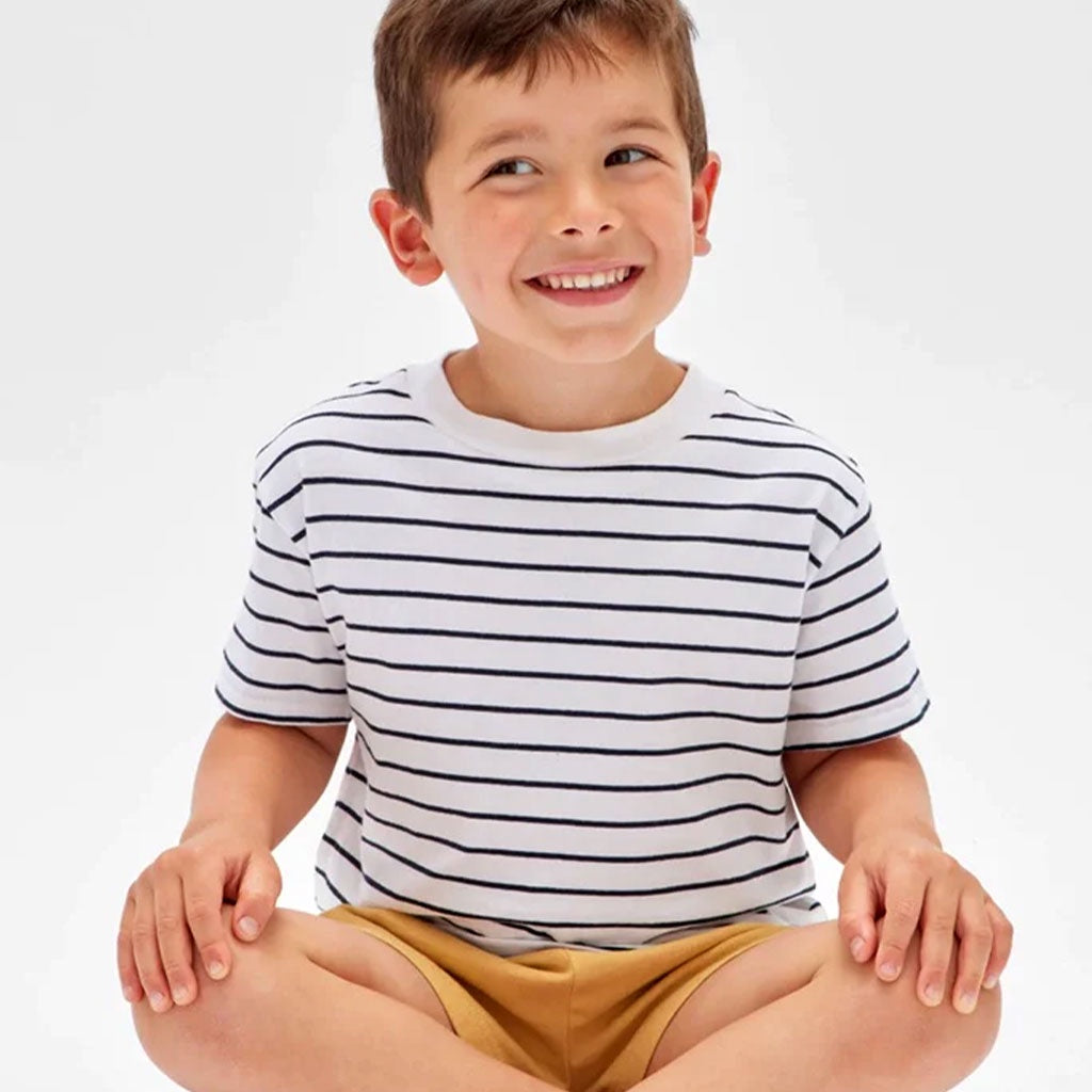 Assembly Kids Stripe Organic Tee White + True Navy Fine Stripe