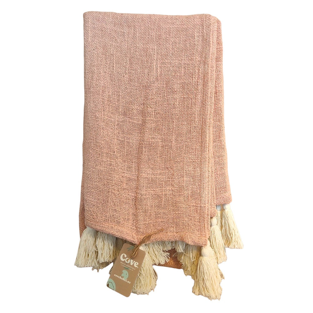 Cove Cotton Tassel Throw - Dusky