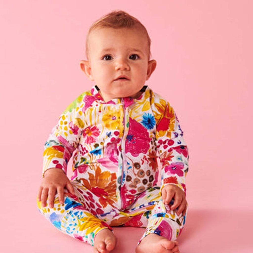 Kip & Co Field Of Dreams In Colour Organic Long Sleeve Zip Romper