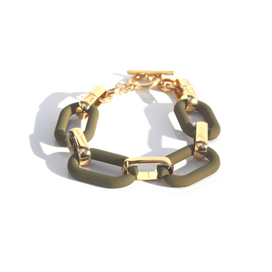 Queen Of The Foxes Bracelet - Statement Link - Olive / Standard