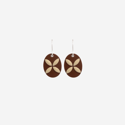 Tania Tupu Earrings - Tapa Flower - Small Oval - Brown