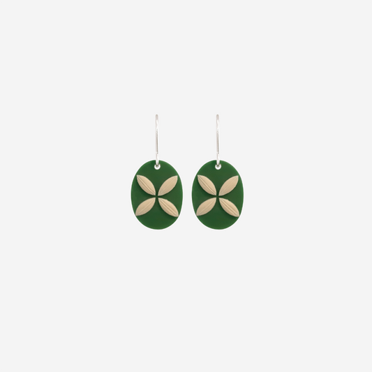Tania Tupu Earrings - Tapa Flower - Small Oval - Green