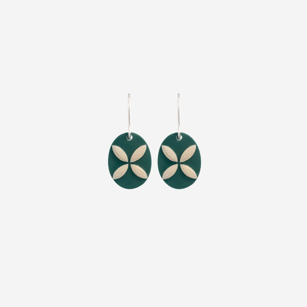 Tania Tupu Earrings - Tapa Flower - Small Oval - Teal